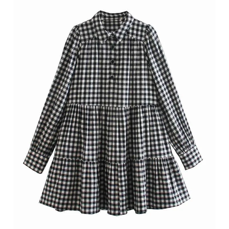 Black White Plaid Mini Dress Women Ruched Ruffle Long Sleeve Woman Vintage  Button Up Casual Female E 210519 From 16,73 €