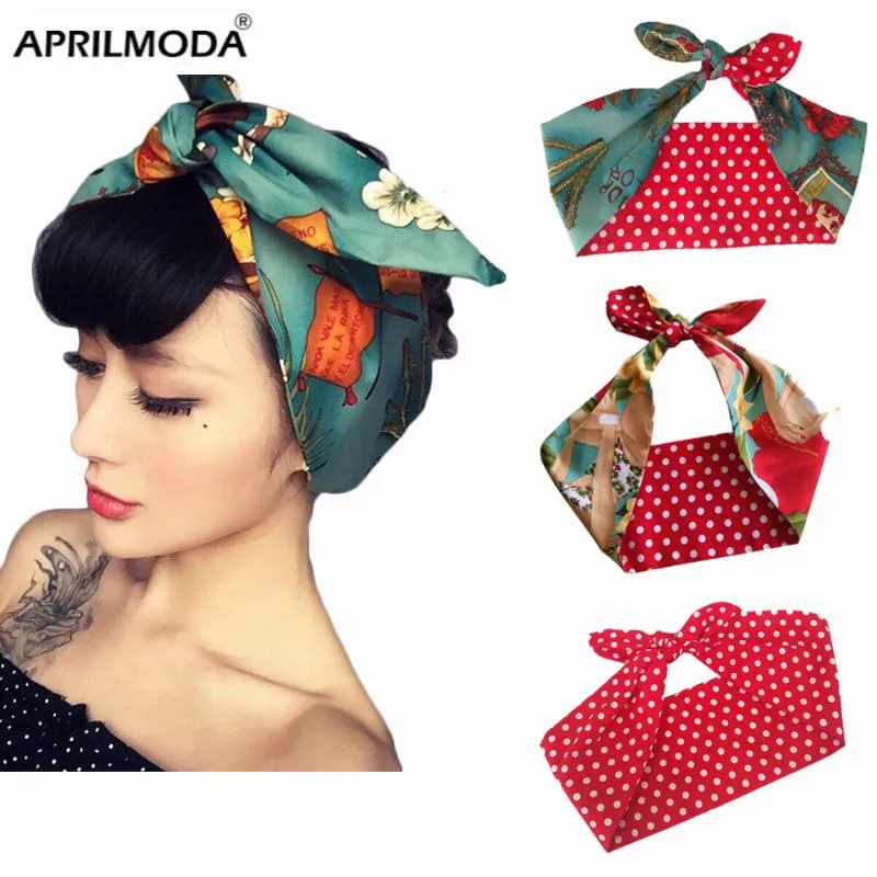 Hair Accessories Women Vintage 50s Skull Print Dot Headband Hairband Bow Rockabilly Pinup Wire Scarf 16 Styles
