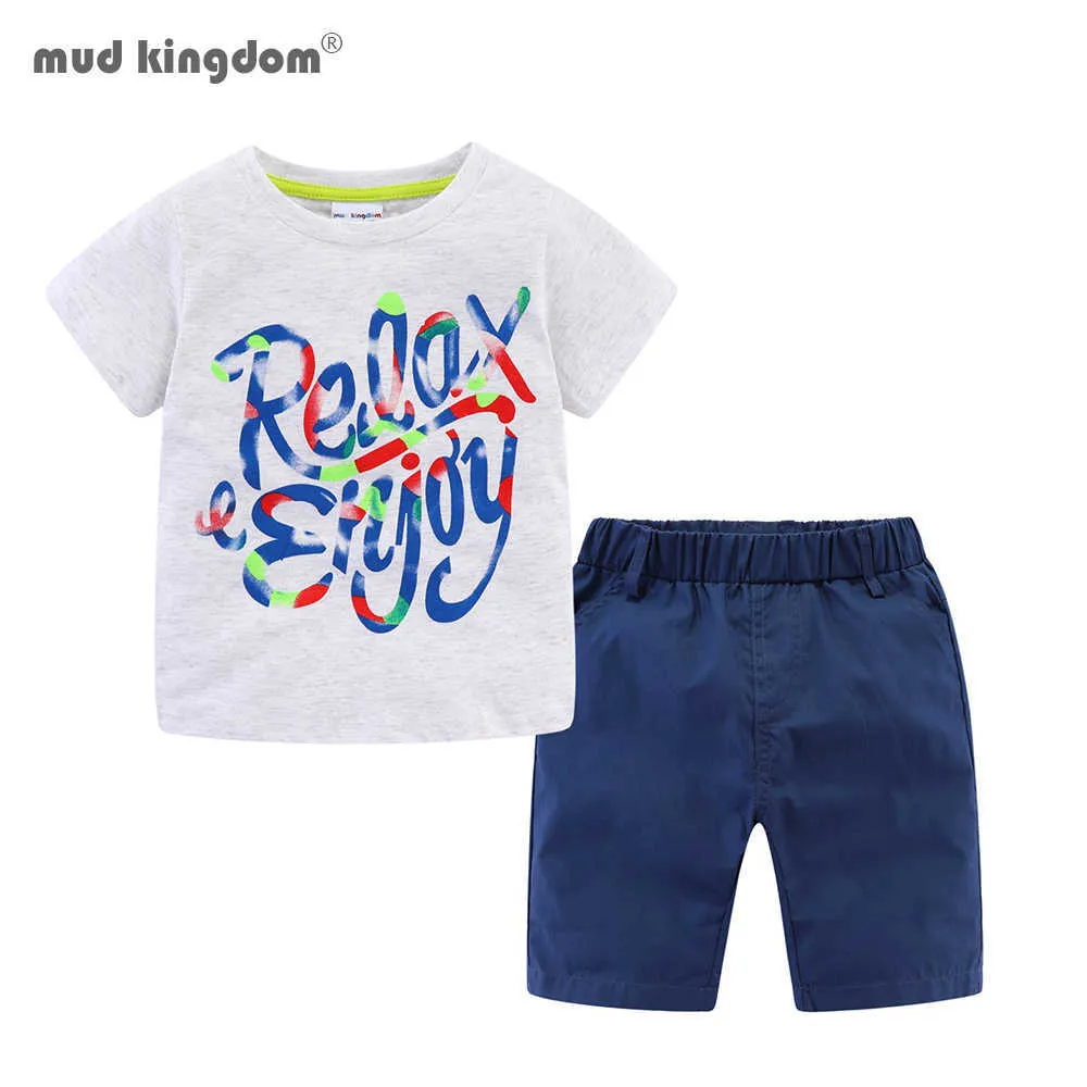 Mudkingdom Boys Shorts Set Yaz Mektup Moda T-Shirt Yumuşak Rahat Çocuk Giyim Setleri Kıyafetler 210615