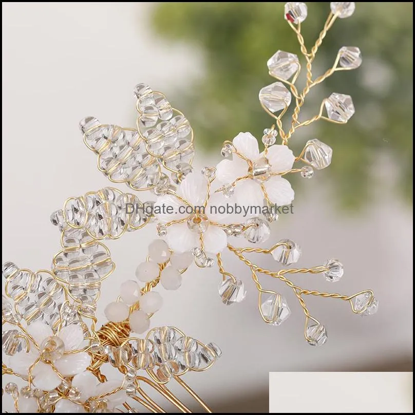 Trendy Handmade Women Hair Comb Gold color wedding Hair Accessories For Women Flower Comb Jewelry Bridal Hair Jewelry ornament