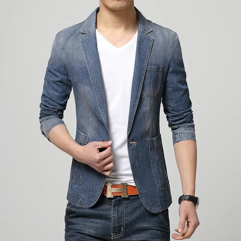 Herenpakken Blazers 2021 Lente Mode Merk Mannen Blazer Trend Jeans Casual Suit Jean Jacket Slim Fit Denim