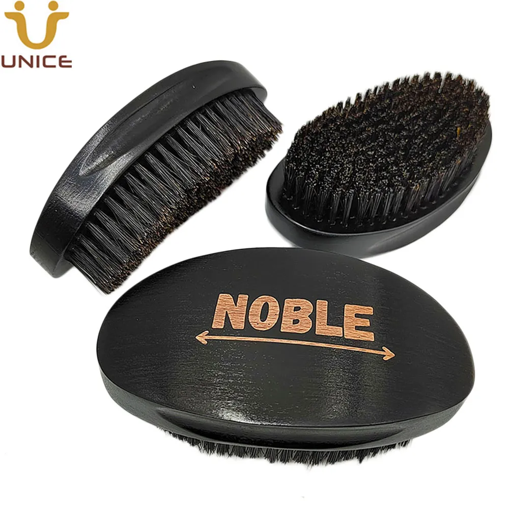 Curved 360 Wave Brush for Beard Head Hair MOQ 100 PCS Good Quality Customized LOGO Black Wood Handle Brushes Men Whiskers Moustache Grooming