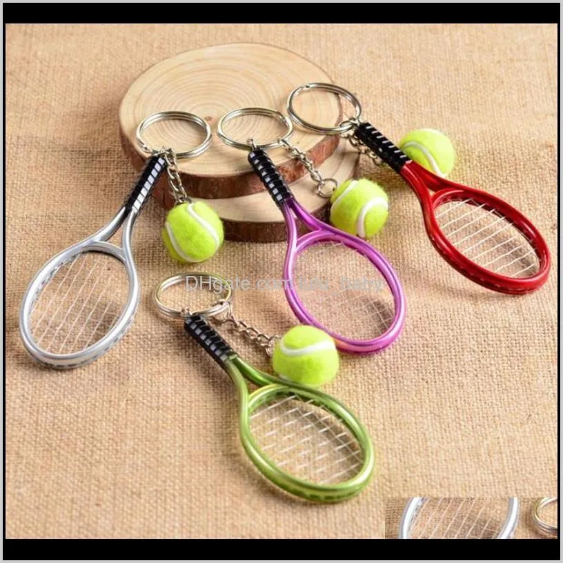 Nyckelringar Mode tillbehör Drop Leverans 2021 Badminton Tennis Ball Game Pendant Key Ring för barn Kvinnor Man Toy Sport Chain TJC5E