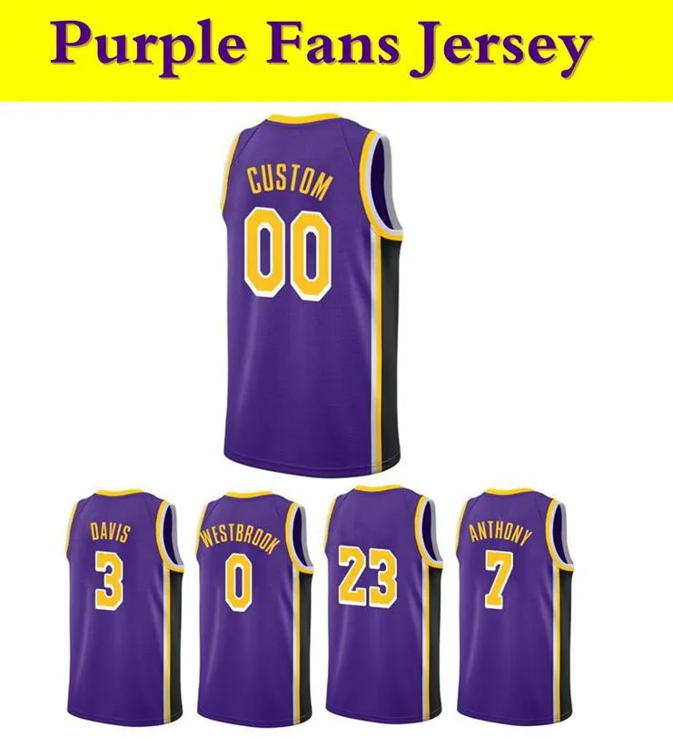 Basketball Jersey Carmelo Anthony # 7 Davis # 3 Russell Westbrook # 0 Rondo # 4 Howard # 39 Purple Fans Jerseys Men Youth S-2xl