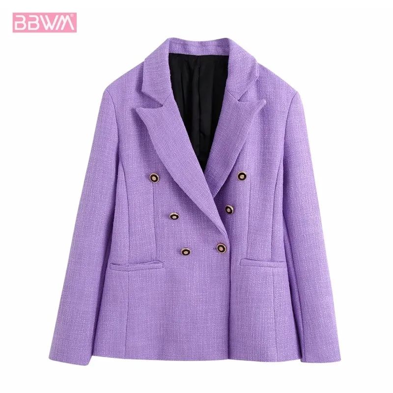Двухбордовые отвороты с длинным рукавом мода профессиональный шик женская куртка корейский стиль простой фиолетовый женский пальто 210507