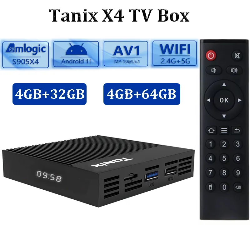 Tanix X4 Android 11.0 TV Box Amlogic S905X4 Quad Core 4GB 64GB 4GB32GB 2.4G/5G Wi -Fii BT4.1 미디어 플레이어 홈 영화 스마트 TV 박스 4G 32G