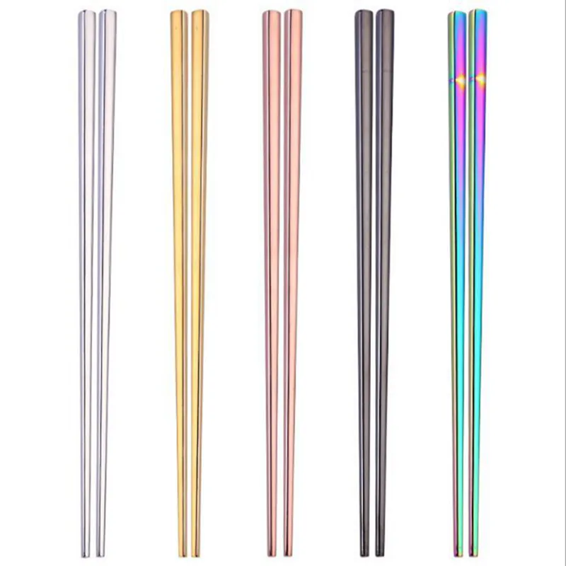 304 Stainless Steel Chopsticks Square Anti Scalding Chopsticks Titanium Plating Gold Rainbow Black Rostfritt Stål Chopstick