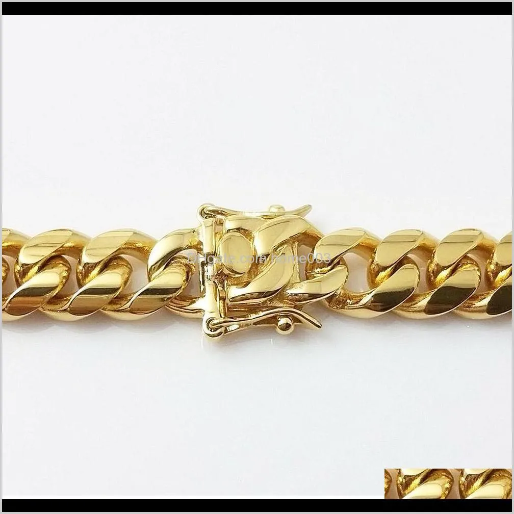 10mm 12mm 14mm  cuban link chains mens 14k gold plated chains high polished punk curb stainless steel hip hop jewelry