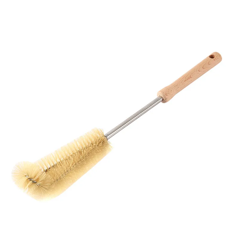 Autres produits de bar Brosse à bouteille Manche long Poils de porc naturels Bouteille de nettoyage Cuisine pour bouteilles d'eau Carafe à vin Tasse Pichet Théière WH0486