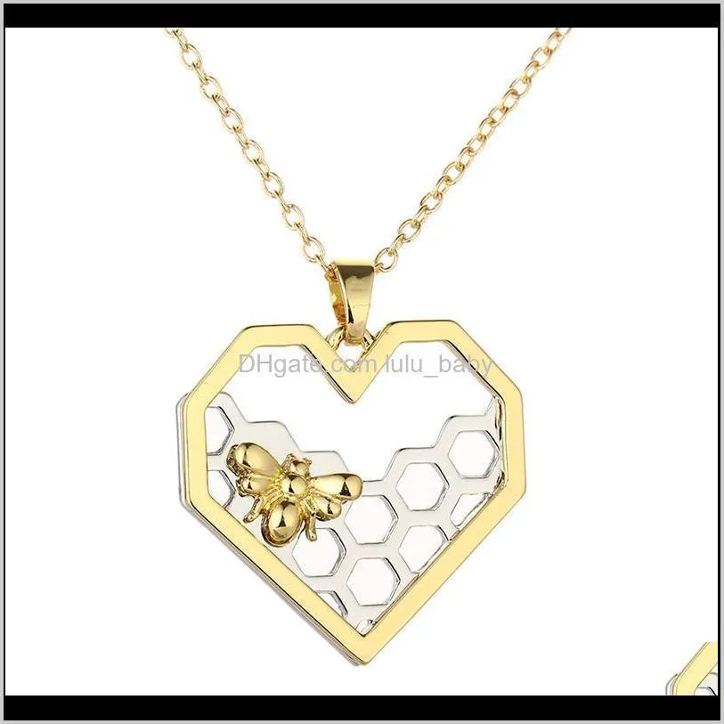 wholesale- chic silver gold bee on the honeycomb necklaces & pendants hexagon comb hive necklace for women jewelry you are my honey