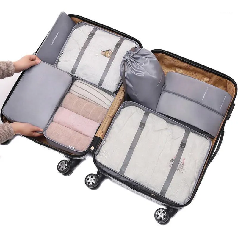 Förvaringspåsar 7st / set Clothes Quilt Blanket Bag Set Shoes Organizer Garderob Closet Suitcase Pouch Travel Home