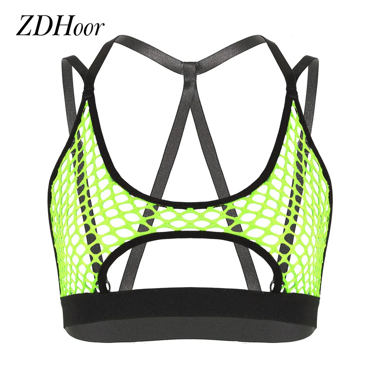 Womens Hollow Out Fishnet Colete Crop Tops Halter Neck Elastic Crisscross Voltar Retorno Underboob Tanques Tops Rave Party Club Costumes X0507