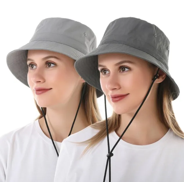 Women Lightweight Safari SunHat Quick Dry Fishing Hat with Strap Cool Summer outdoor cap solid color