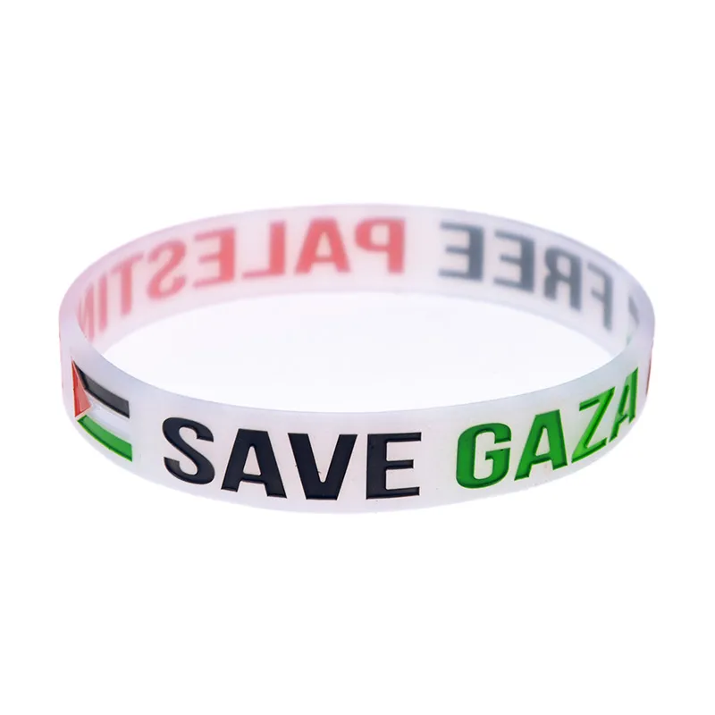 1PC Save Gaza Palestine Bransoletka silikonowa wypełniona logo flagowym Czarnym i przezroczystym Color2935