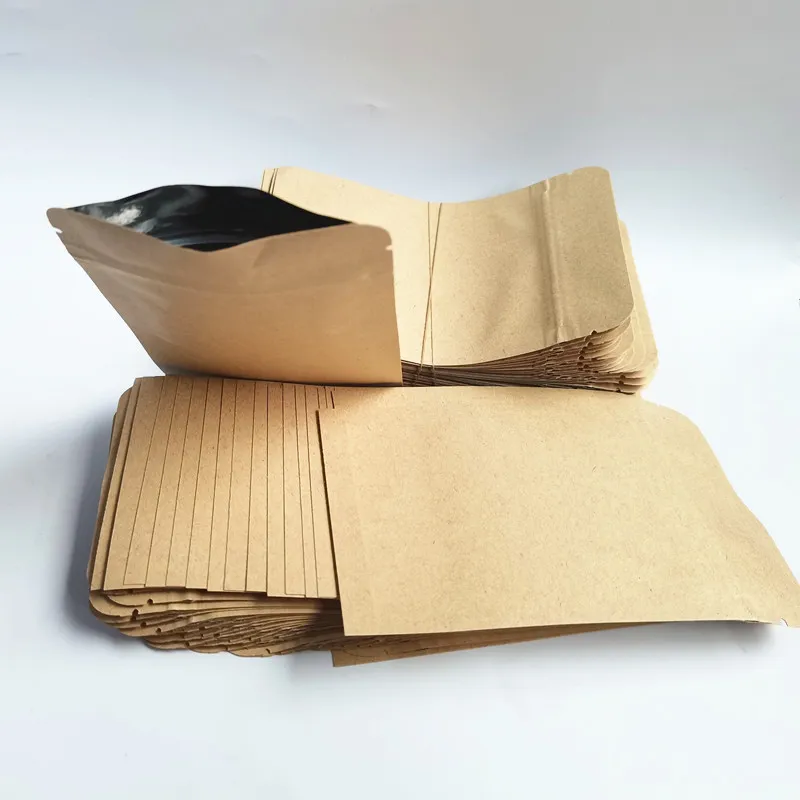 3 SIDE Tätning Metalliserat Kraft Paper Recloserble Bag Aluminium Foil Foded Flat Heat Sealble Food Packing Puches Påsar med dragkedja