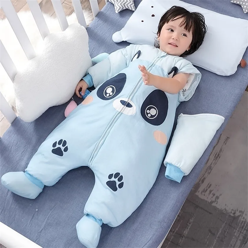 Hiver coton bébé dessin animé sac de couchage avec jambe épaissir manches longues barboteuse sac de sommeil né couverture portable ensemble de literie 220216