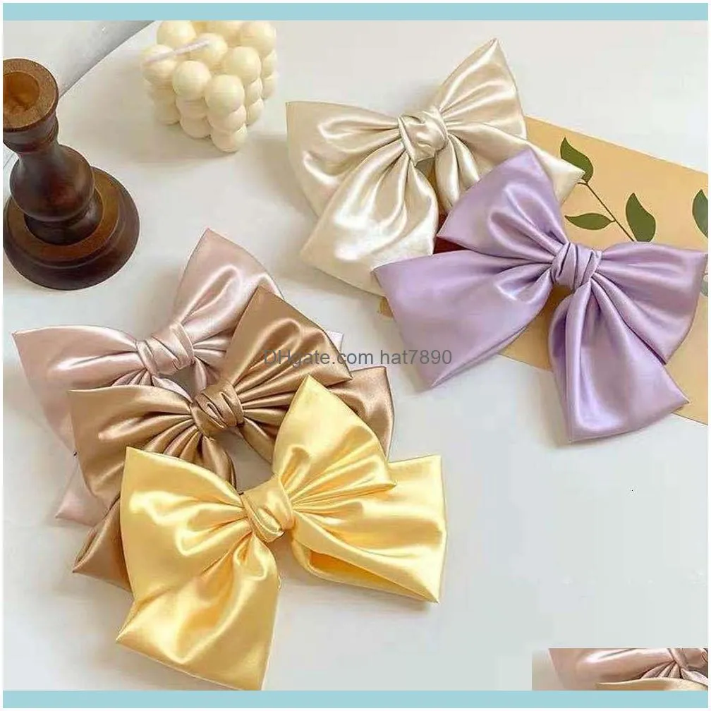 Bohemian Solid Satin Big Bow Hairpin Spring Clip Female Horizontal Sweet Ornament Woman Accessories