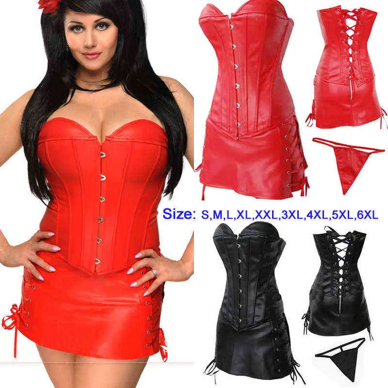 NXY ensemble sexy Corset en cuir noir rouge Plus la taille S / M / L / XL / XXL / 3XL / 4XL / 5XL / 6XL Body Shapers Bustiers sans bretelles en latex Jupe corset de lingerie sexy 1206