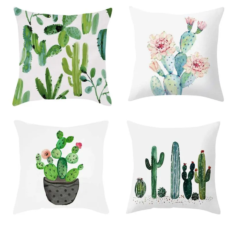 4 Stück Kaktus Sukkulenten Kissenbezüge 45 x 45 cm Blumenkissen Baumwolle Leinen Home Decor M#28 Kissen/Dekorativ