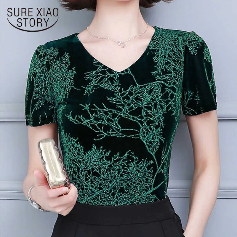 Summer Glitter Shirt Tops Elegant Shiny Sequin Blouse Slim Fashion V-neck Short Sleeve Blouse Women Plus Size 4XL 10362 210528