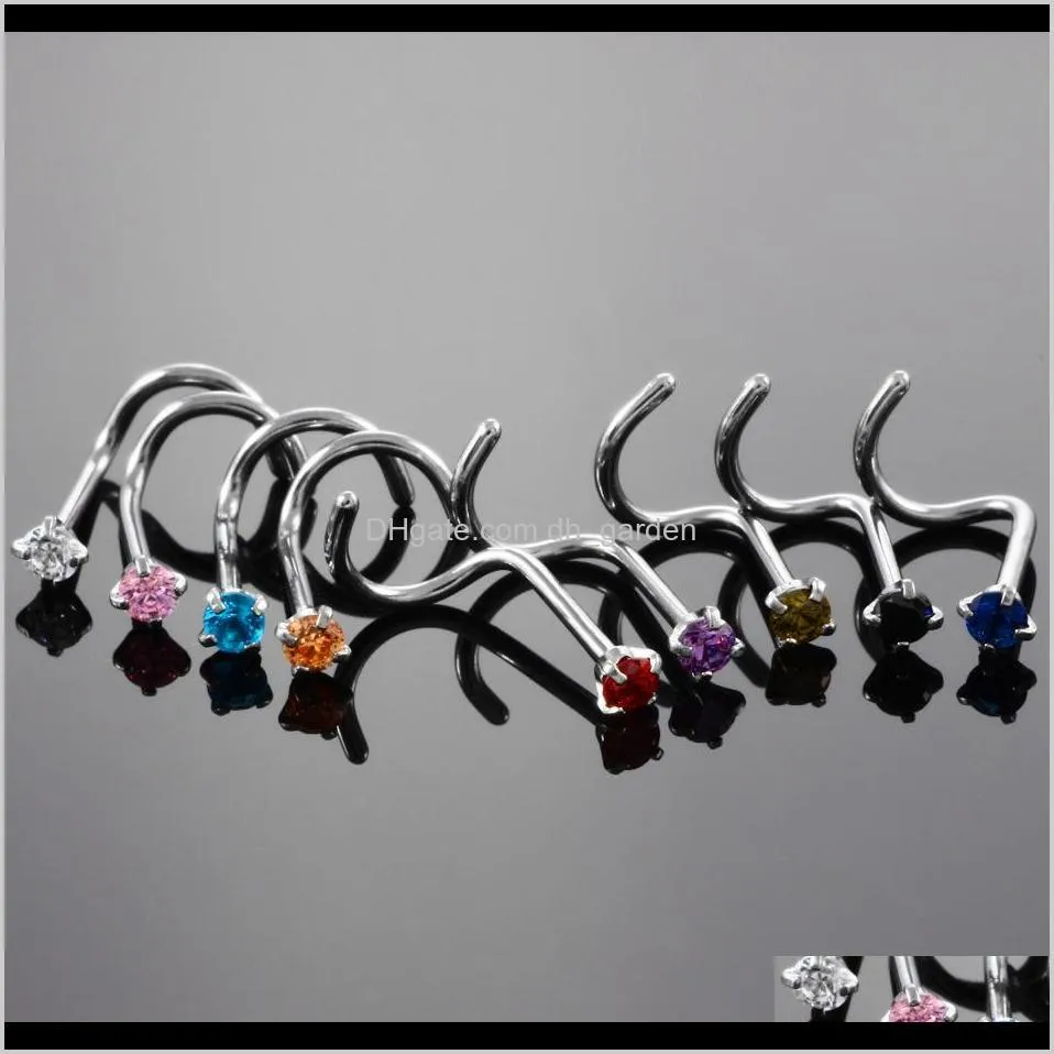 colorful zircon nose ring stainless steel nose studs hooks bar pin nose rings body piercing jewellery