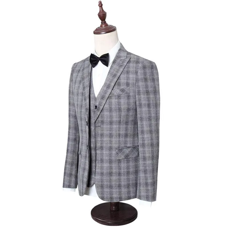 Herren Plaid Check Business Anzüge Männer Hochzeit Party Neueste Mantel Hose Designs Hohe Qualität Jacke Weste Blazers212n