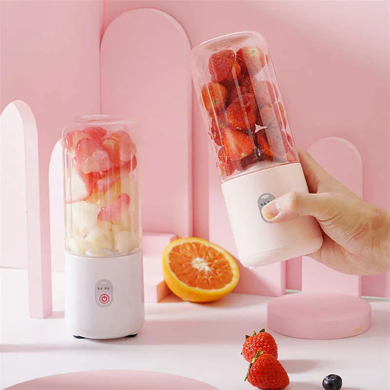 450ML Portable Blender Mini Food Mixers Blenders Wireless Press Charging Manual Juicers Cup Processor Cooking Appliances 210628