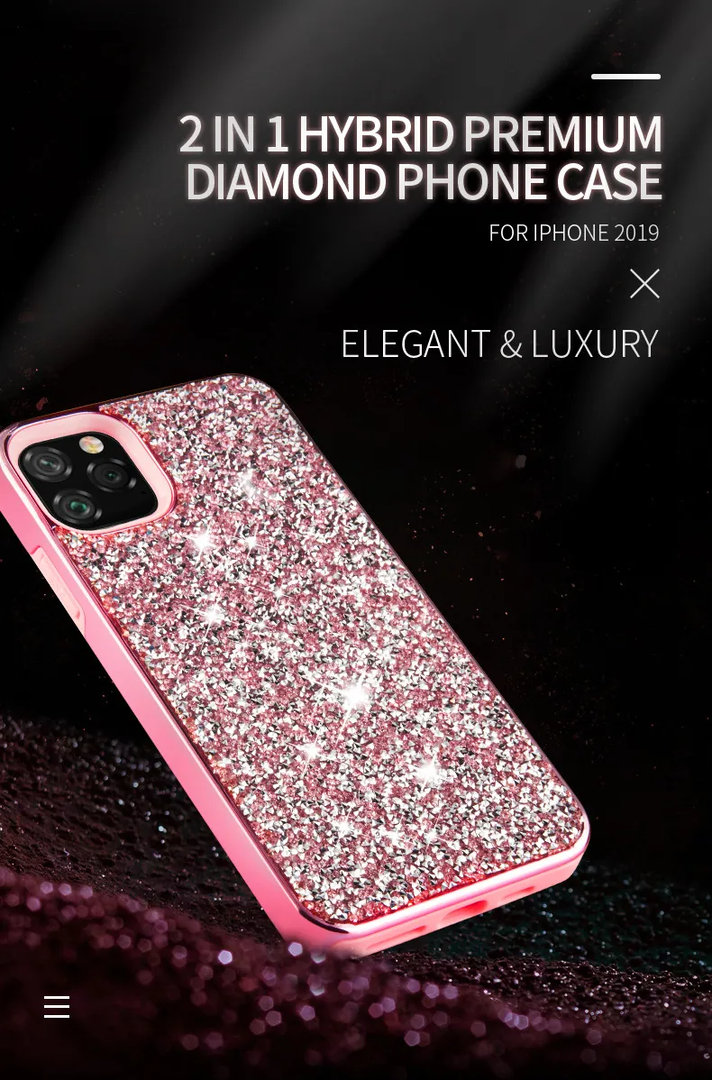 Diamentowe skrzynki na telefon komórkowy dla iPhone 13 12 11 Pro Max Samsung A30 Uwaga 10 S10 Premium Bling 2 w 1 Luksusowe glittery skrzynki z pakietem OPP UF788