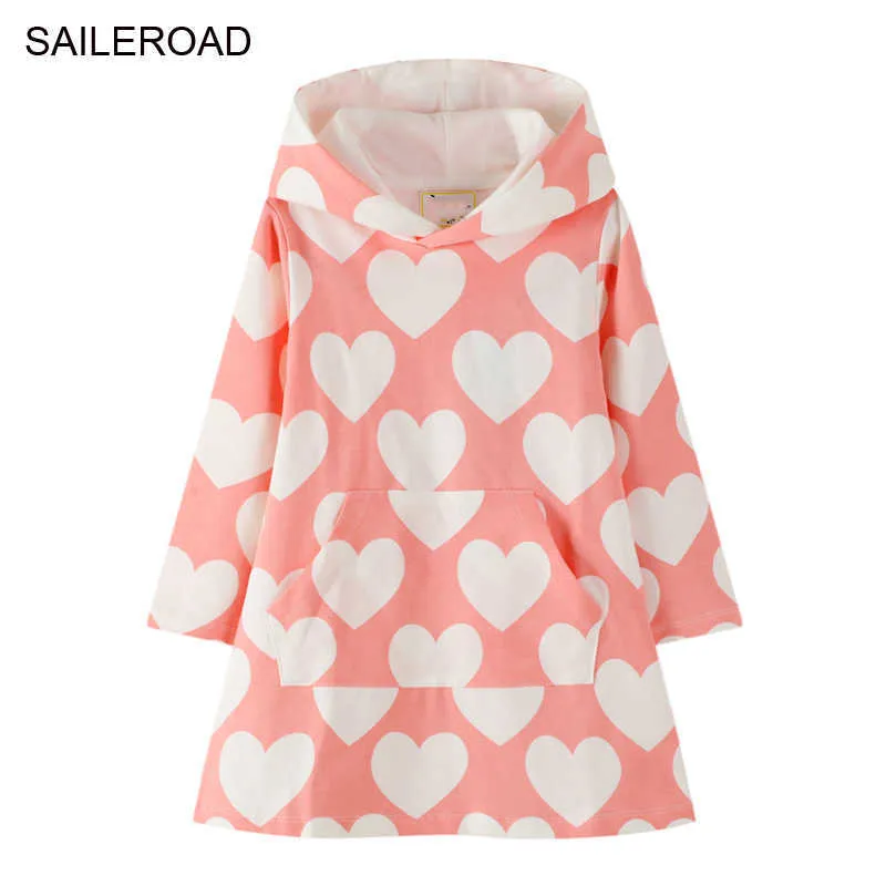 SAILEROAD Pink Hoodie for Girls Long Sleeve Dress for Kids Clothes New Autumn Children Dress Baby Kids Party Dress Cotton Q0716