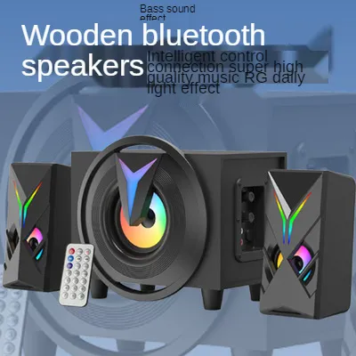 Ahşap 2.1-inç Masaüstü Hoparlör RGB Renkli Işıklar Subwoofer Aktif Hoparlör Ev Tiyatrosu için Uygun Cep Telefonu Bilgisayar USB