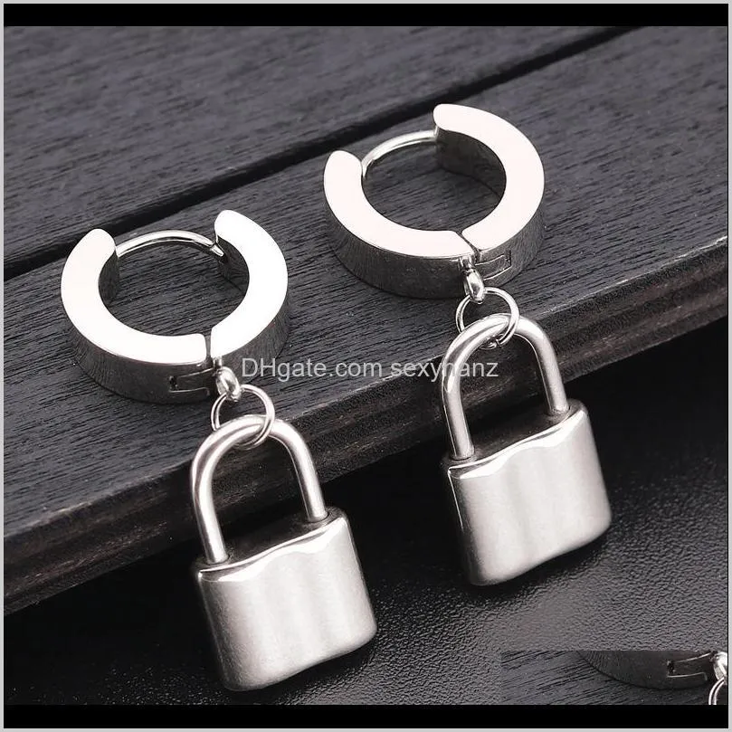 korean fashion titanium steel lock earrings stainless steel gold plated pendant earrings and earrings for men and women