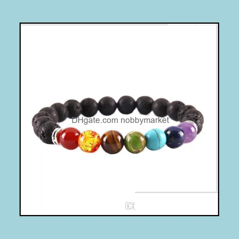 2017 New 7 Chakra Bracelet Men Black Lava Healing Balance Beads Reiki Buddha Prayer Natural Stone Yoga Bracelet For Women