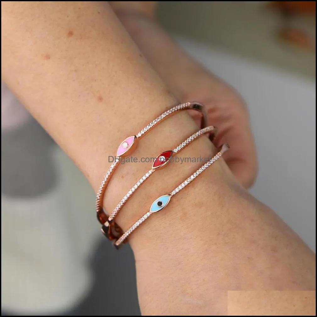 rose gold enamel evil eye bangle bracelet for women Bohemia Boho Lucky turkish evil eye jewelry fashion wholesale 210408