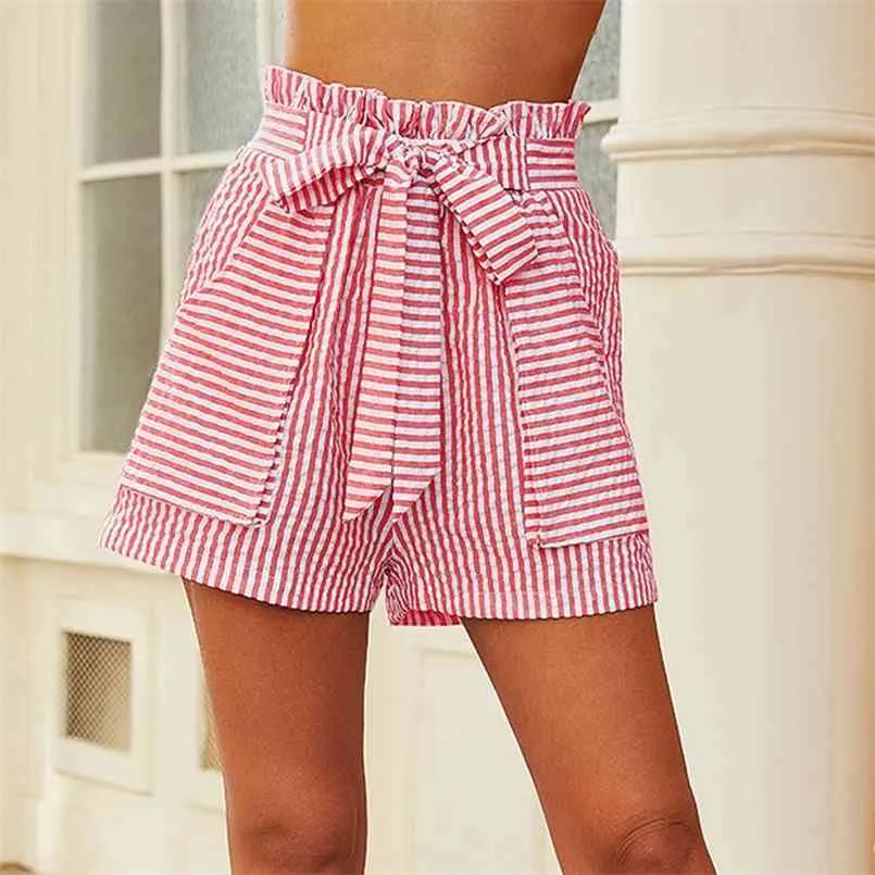 Sommar gränsöverskridande fristående varumärke i Europa och Amerika Damkläder Stripes Casual Shorts 210508