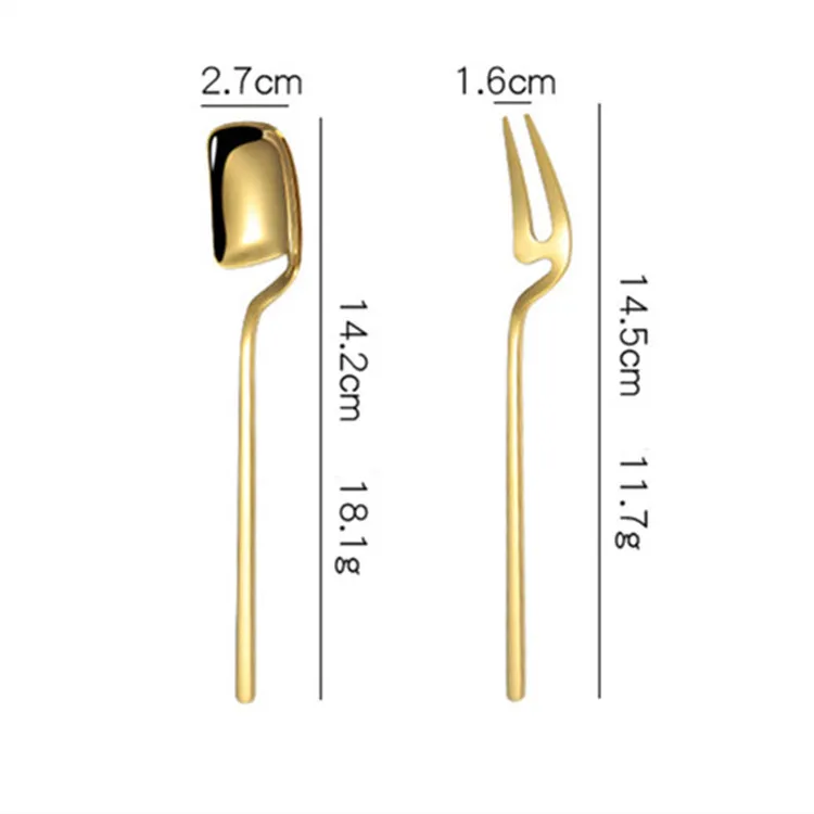 Creative Copper Spoon Fruit Fork and Spoon Coffee Stainless Steel 304 Dessert Spoon Fork Cup Hangable