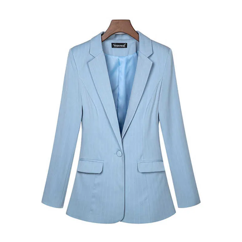 Blazer da donna alla moda Plus size 6XL 7XL Blazer a maniche lunghe Cappotto con un bottone Slim Office BusinLady Suit Jacket Top casual X0721