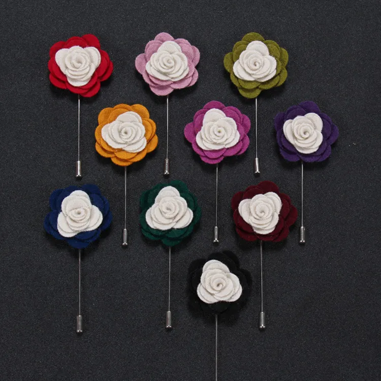 20 sztuk / partia, Męskie Felk Flower Boutonniere Tuxedo Wedding Casual Lapel Pin