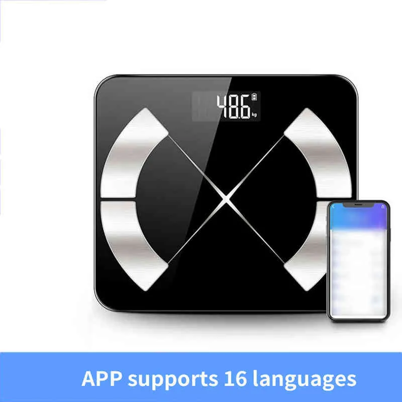 セリウム認証ボディファットスケールスマートBMIスケールLEDデジタルバスルームワイヤレススケールバランスBluetoothアプリホームH1229