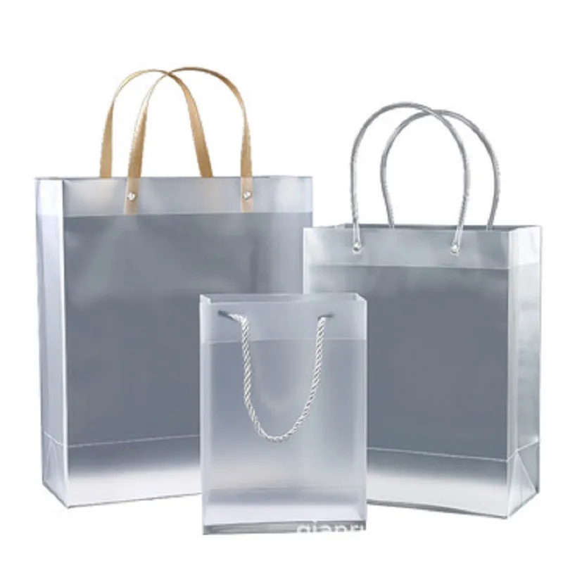 Frosted PP Plastic Gift Bags With Handles Waterproof Makeup shopping Handbag Party Favors Gift wrap