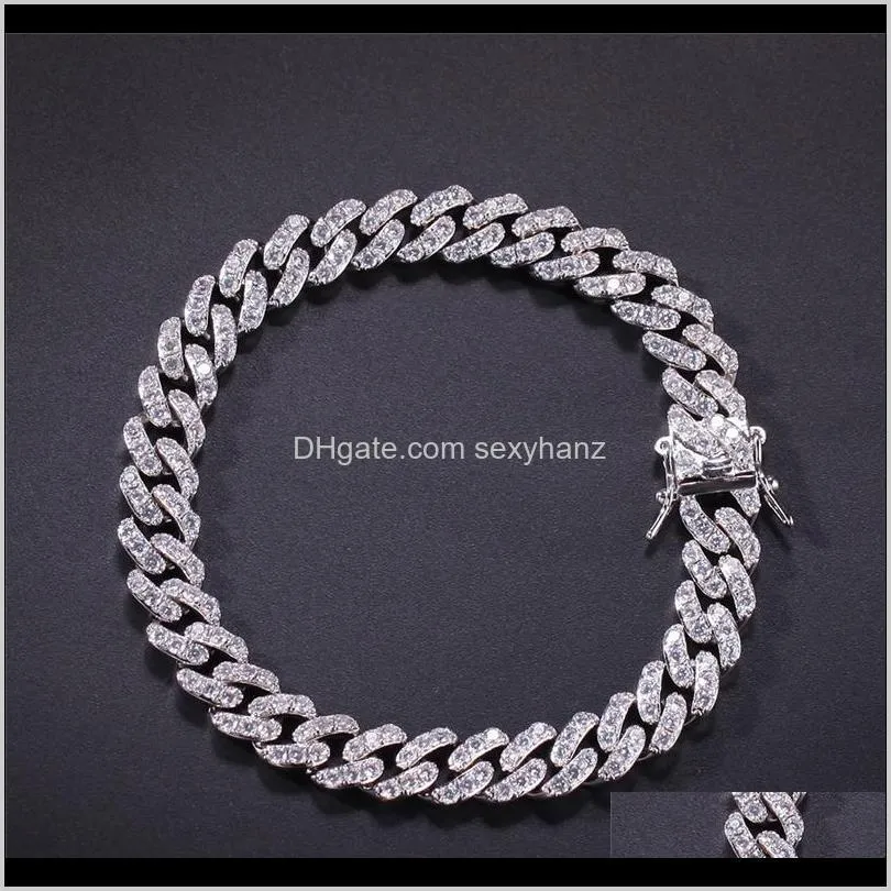 iced out 8mm gold silver iced out cuban link bracelet copper material clasp chain bracelet 7/8/inches