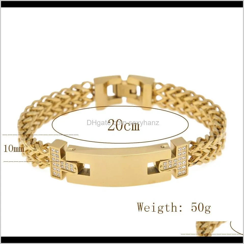 10mm mens gold stainless steel chain link bracelet hip hop style inlay zircon wristband bangle fashion punk jewelry 20cm