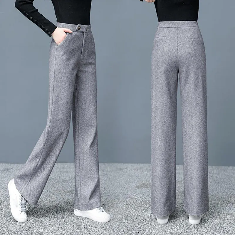 Acheter Hiver chaud épais femmes laine jambe large pantalon