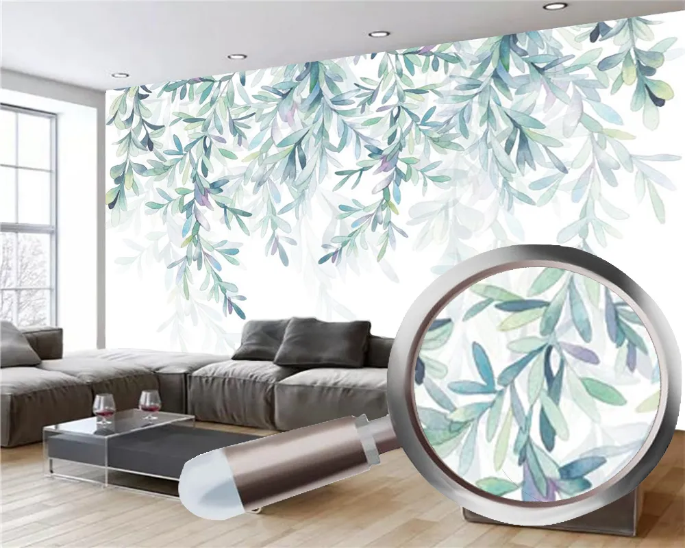 3d mural tapeta Małe świeże ręcznie malowane akwarela zielone liście Nordic minimalistyczny salon sypialnia kuchnia home decor tapety