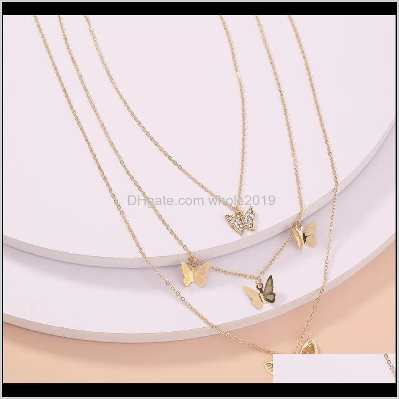 Colliers Pendentifs Drop Delivery Creative Rétro Alliage Papillon Collier Pour Femmes Mode Exagéré Métal Cristal Multicouche 2021 Jewelr