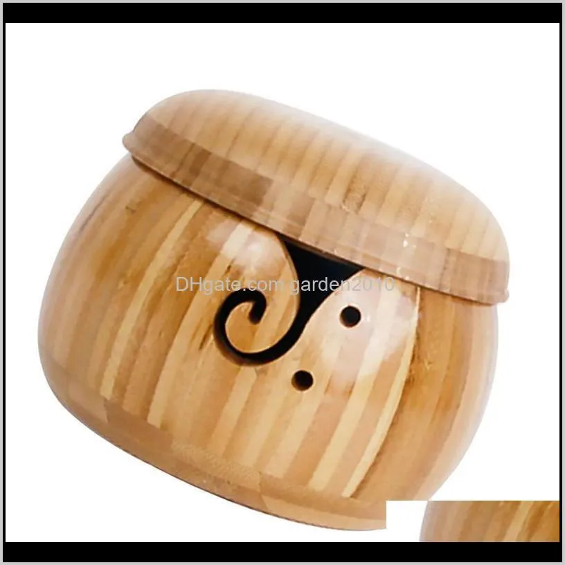 Altre arti e mestieri Creativo Durevole Ciotola di bambù Conservazione del filato Organizzatore di lana all'uncinetto con coperchio per la casa Stile casuale 19S R03Ik