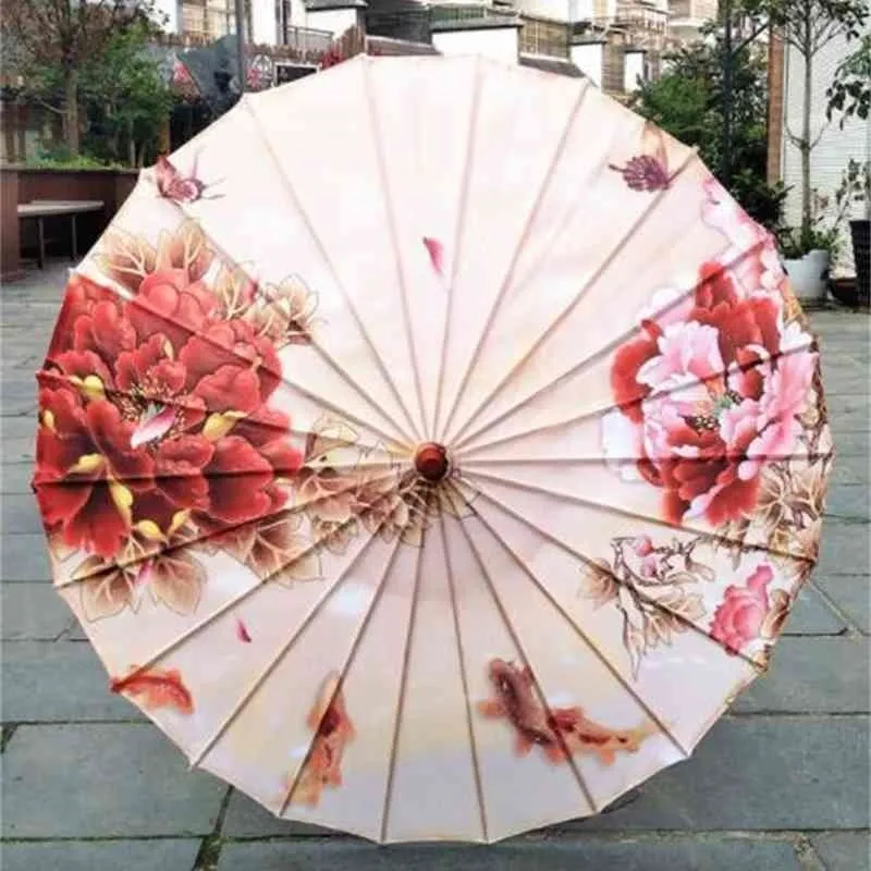 クレファンレインレインチャイニーズシルクシルクダンス日本のポニー飾り竹オイルペーパー傘下パラソル210401