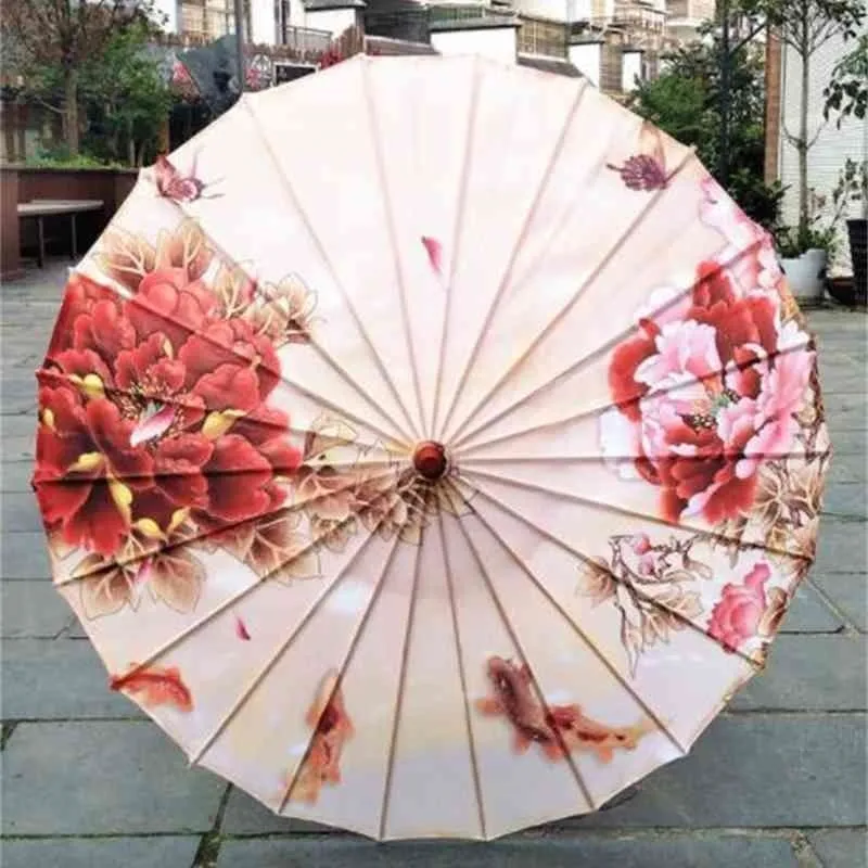 Women's Rain Chinese fengshui Silk Dance Japanese Poney Decorative Bamboo Oil Paper Umbrella parasol 210401