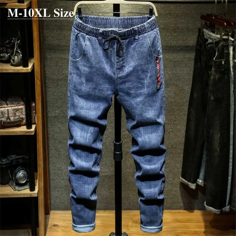 Plus Size 7XL 8XL 9XL 10XL Męski Moda Dżinsy Streetwear Harem Spodnie Duża Kieszonkowa Stretch Casual Denim Spodnie Mężczyzna Marka 211120