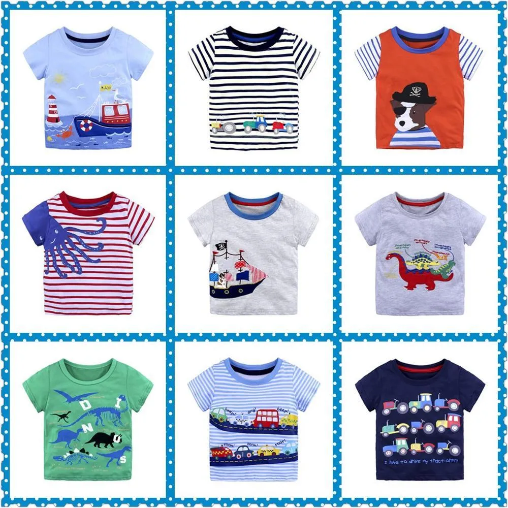 Casual Baby Boys 'Tshirts Toddler Tee Shirt Sommar tecknad Kortärmad pojke T-shirts Barn Topp 100% bomull 18month 2T 3T 4T 5T 6T 210413