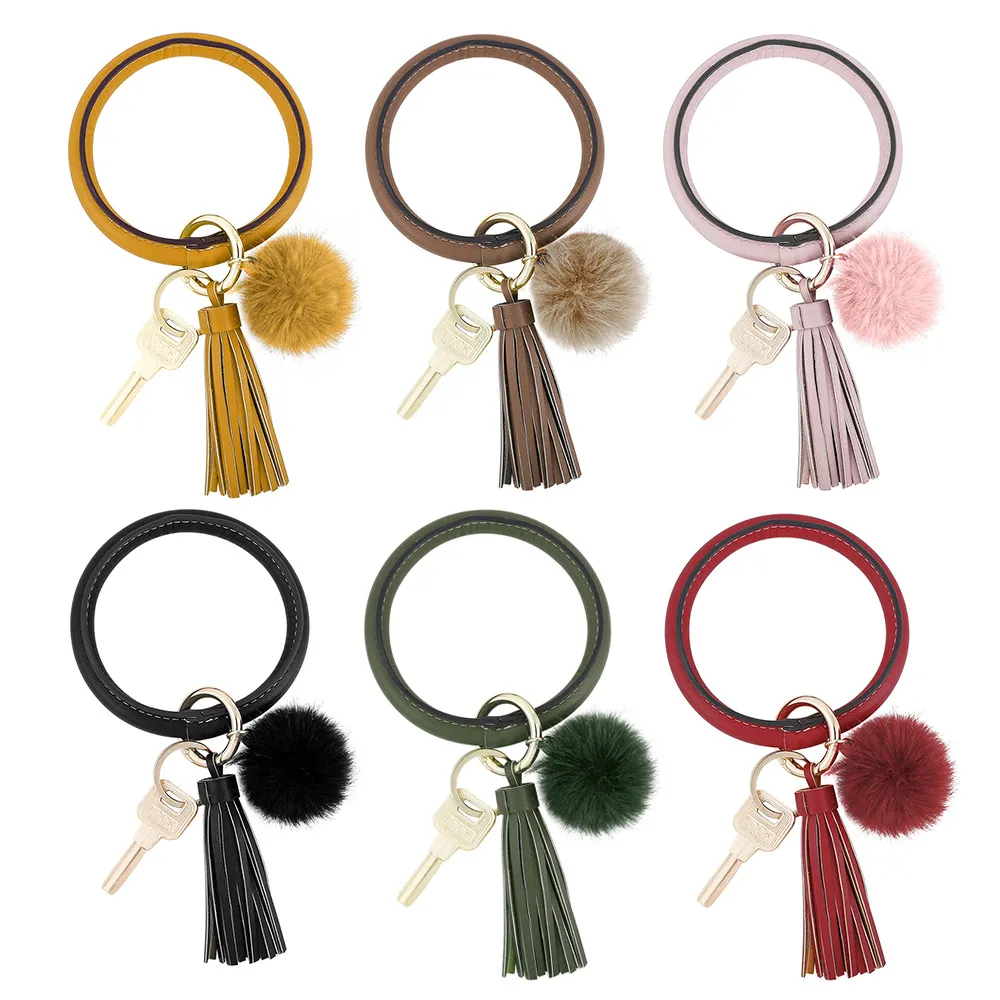 Bracelet Wrist Keychain Party Favor Leopard grain design bracelets pure colors key ring European and American Car Keyring Leather Pu ID Pack wmq1019